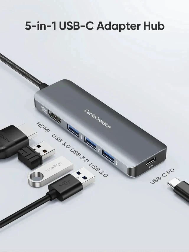 Alt view image 5 of 7 - 5-in-1 USB C Multiport Adapter Dock, 4K@60Hz HDMI, 100W PD Pass-Through Charging, 3×USB 3.0 High Speed Ports, Portable USB C Hub Compatible with MacBook Pro/Air, Mac Mini, iPad Pro, Surface Pro, Dell