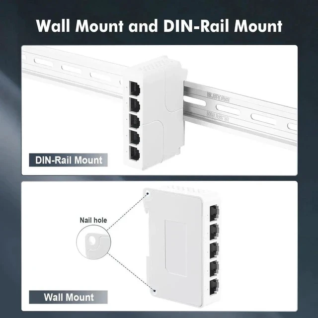 Alt view image 3 of 7 - PoE Passthrough Switch, 1 PoE in 4 PoE Out Extender, IEEE802.3af/at/bt PoE Powered 90W, 100Mbps Ethernet, Din Rail & Wall Mount Plug and Play