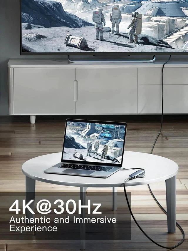 Alt view image 2 of 7 - USB C Hub 5 in 1 Multi-Port Digital AV Adapter 4K HDMI, 100W Power Delivery, 3 USB-A 3.0 Data Ports, USB C Dongle for MacBook Pro/Air, iPad Pro, iMac, iPhone 15 Pro/Pro Max, XPS, and More
