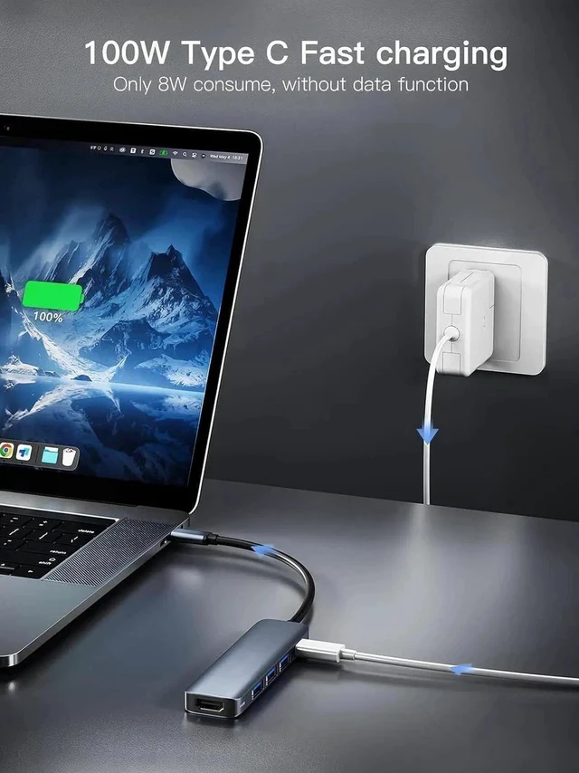 Alt view image 6 of 7 - USB C Hub 5 in 1 Multi-Port Digital AV Adapter 4K HDMI, 100W Power Delivery, 3 USB-A 3.0 Data Ports, USB C Dongle for MacBook Pro/Air, iPad Pro, iMac, iPhone 15 Pro/Pro Max, XPS, and More