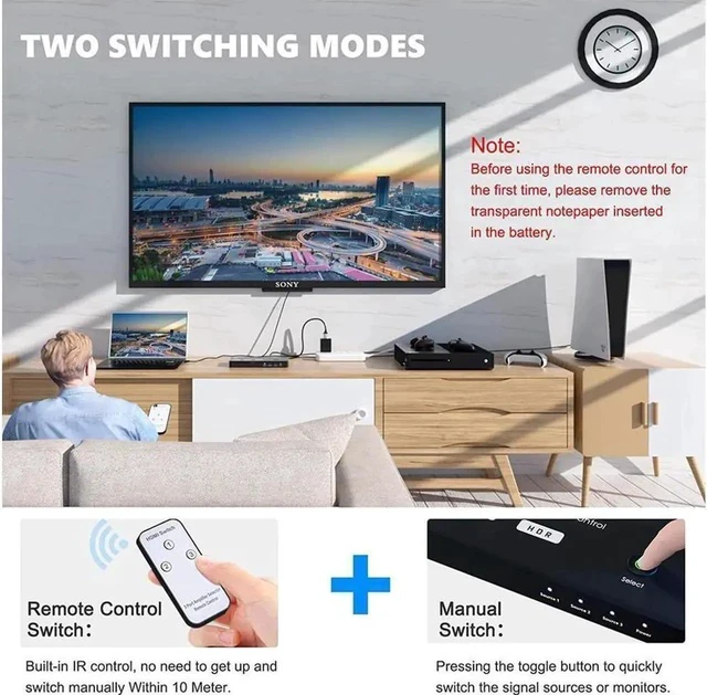 Alt view image 4 of 7 - Aluminum Shell HDMI Switcher with IR Remote, HDMI-compatible 2.1 3 in 1 out Ultra speed 48Gbps 8K@60Hz 4K@120Hz Switch adapter With switch button For HDTV Projector