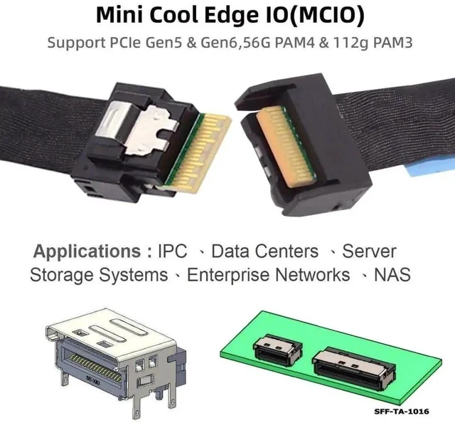 Alt view image 5 of 7 - 0.5M PCIe 5.0 Cable, SlimSAS SFF-8654 4i Male to MCIO SFF-TA-1016 38Pin 4i Male Mini Cool Edge IO High-Speed Server Storage Cable