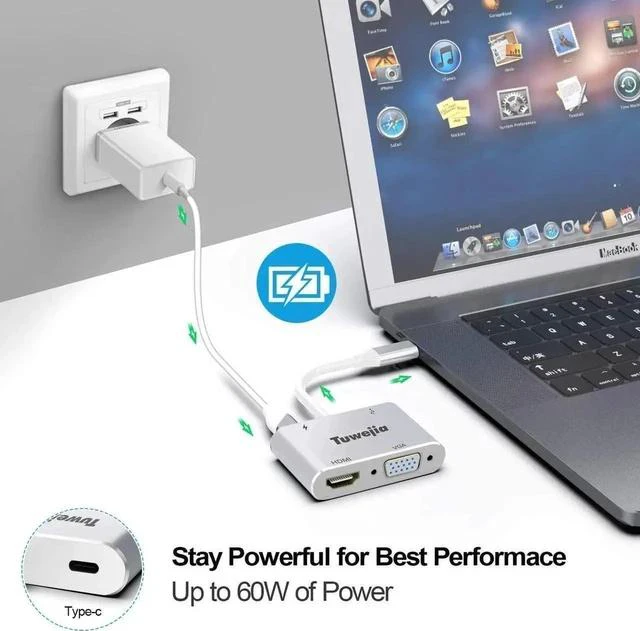 Alt view image 7 of 7 - USB C to 4K HDMI/VGA/USB3.0/PD port Multiport Adapter - Thunderbolt 3 Compatible - 4 in 1 USB-C HUB Compatible with MacBook/Pro/Air,iPad Pro,Tablets and More Type C Laptops -Silver