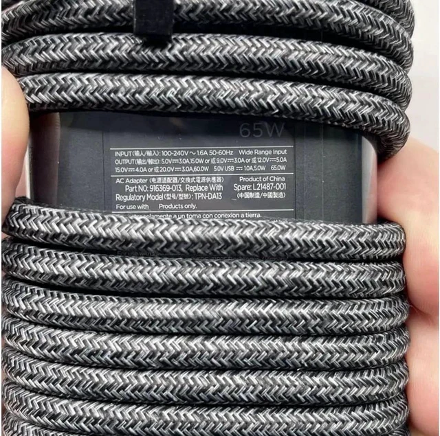 Alt view image 3 of 3 - 916369-013 L21487-001 For HP Laptop 65W 20V 3.25A USB-C Type-C Power Adapter Charger Cable TPN-DA13