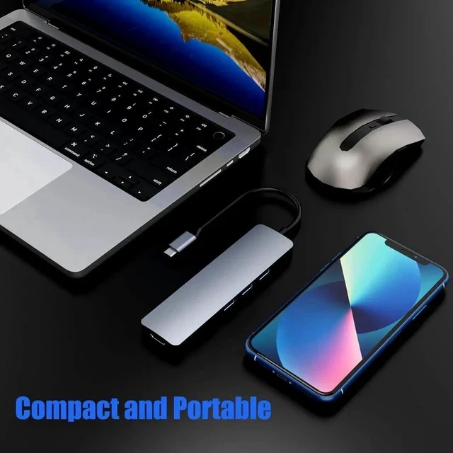 Alt view image 2 of 7 - USB C Hub 6 in 1 Multiport Adapter with 4K HDMI Dongle, SD/TF Card Reader, USB 3.0, 2*USB-A 2.0, USBC Docking Station for MacBook Mac Pro/Air, Laptop and Other Type C Laptops