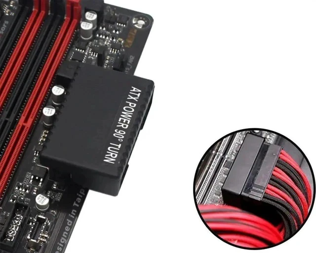 Alt view image 5 of 6 - 90 Degree Right Angled ATX 24Pin Male to Female Power Adapter Board, L-Shaped 24 Pin ATX Power Converter for Desktop Motherboard & PC PSU Cable Routing