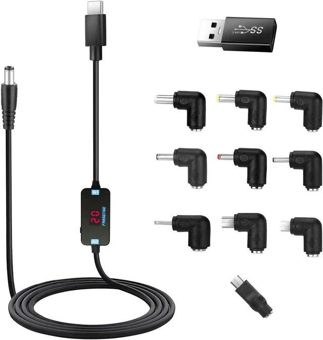 Main image of USB C to DC Adapter Barrel PD Trigger Cable(3.3ft) with 10 Connector Tips USB to DC Power Cable can Switch Voltage by Pressing The Key Support LED Display Voltage