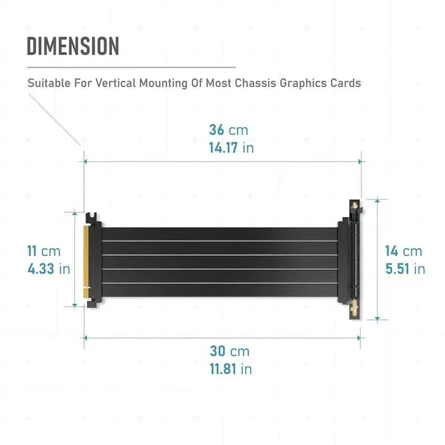 Alt view image 7 of 7 - 30cm (11.8in) Right Angle PCIe Gen4 x16 GPU Riser Cable, High Speed Flexible PCI Express 4.0 Graphics Card Extension Cord