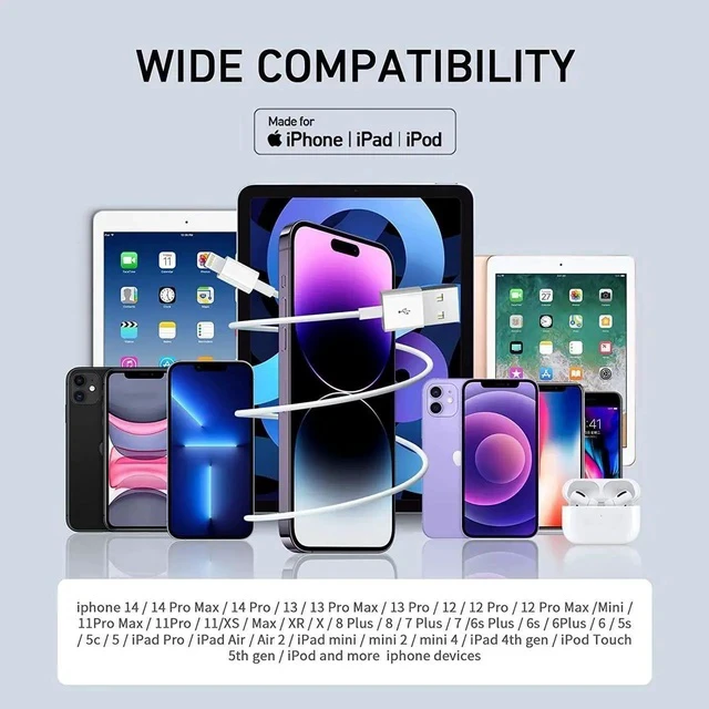 Alt view image 3 of 7 - 3-Pack 6ft Lightning Cable for iPhone Fast Charging USB A to Lightning Cable Compatible with iPhone 14 Pro Max/14 Pro/13/12 iPad AirPods MFi Certified