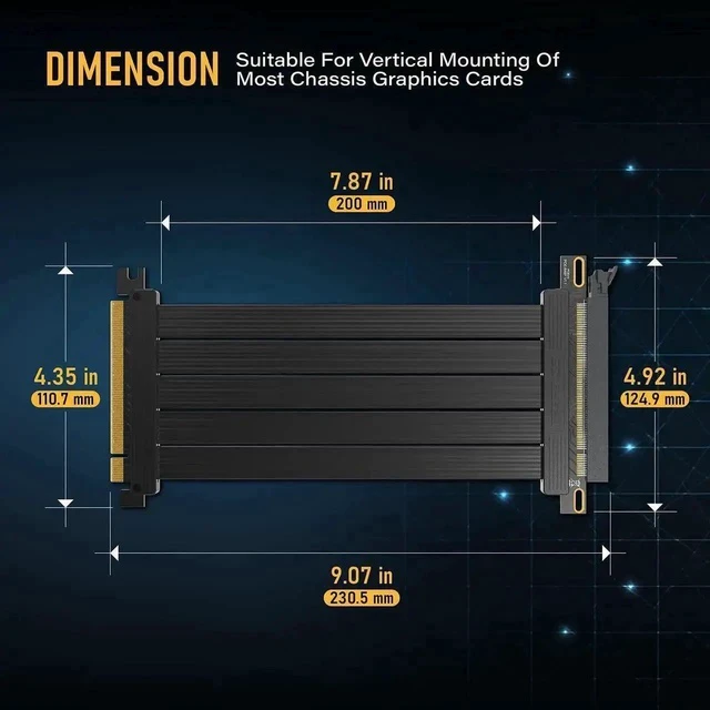 Alt view image 6 of 6 - 20cm (7.87in) Straight PCIe Gen4 x16 GPU Riser Cable, High Speed Flexible PCI Express 4.0 Graphics Card Extension Cord