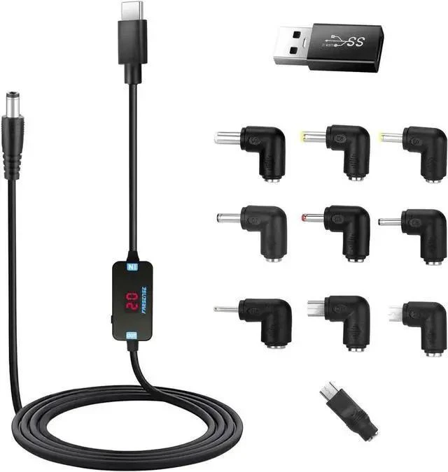 Main image of USB C to DC Adapter Barrel PD Trigger Cable(3.3ft) with 10 Connector Tips USB to DC Power Cable can Switch Voltage by Pressing The Key Support LED Display Voltage