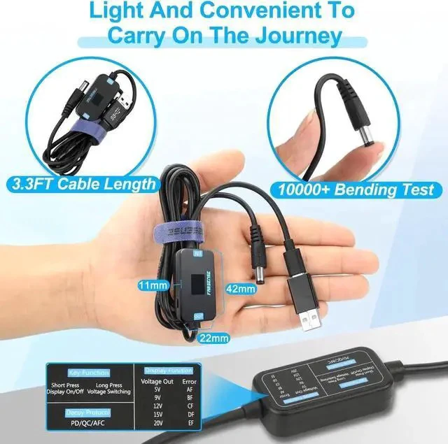 Alt view image 4 of 7 - USB C to DC Adapter Barrel PD Trigger Cable(3.3ft) with 10 Connector Tips USB to DC Power Cable can Switch Voltage by Pressing The Key Support LED Display Voltage