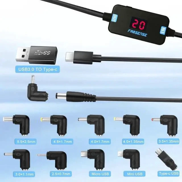 Alt view image 5 of 7 - USB C to DC Adapter Barrel PD Trigger Cable(3.3ft) with 10 Connector Tips USB to DC Power Cable can Switch Voltage by Pressing The Key Support LED Display Voltage