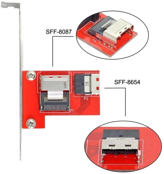 Alt view image 6 of 7 - PCIe 4.0 SlimSAS SFF-8654 Female to Mini SAS SFF-8087 Female Storage Adapter Card, Signal Conversion PCBA Module with Mount Bracket for Server RAID Controller
