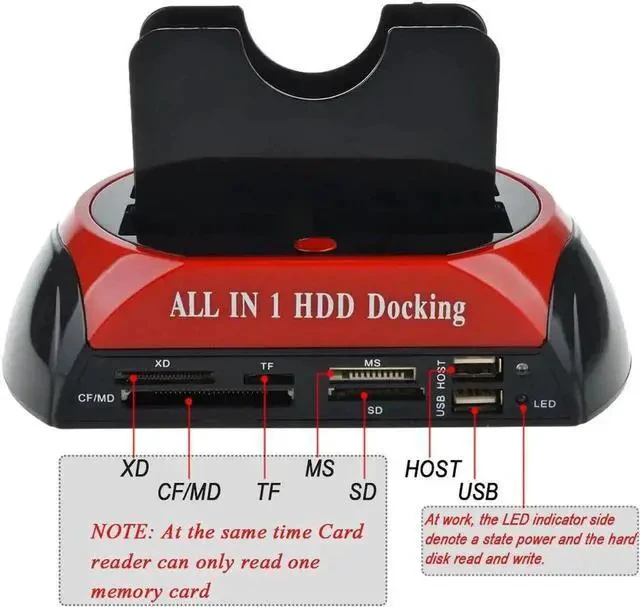 Alt view image 6 of 7 - Dual Slots USB 2.0 to SATA IDE HDD Docking Station with Card Reader for 2.5 3.5 Inch IDE SATA Hard Drive