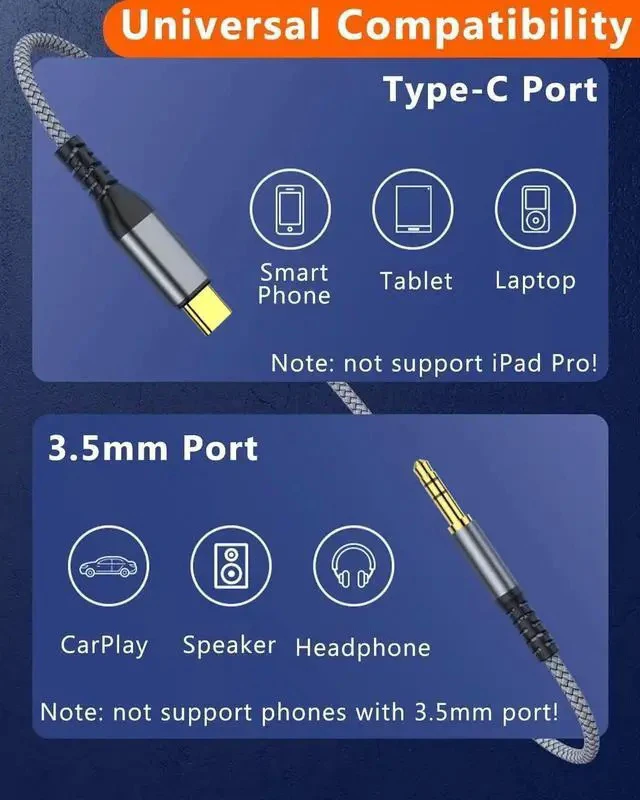 Alt view image 5 of 7 - USB C to 3.5mm Audio Aux Jack Cable Type C to Male Adapter Dongle Stereo Extension Audio Cord for Car Headphone Speakers Compatible with iPhone 15 Pro Max 15 Plus Galaxy S23 S22 S21 S20 (Grey)