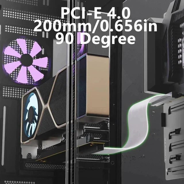 Alt view image 2 of 7 - 200mm 90-Degree PCIe 4.0 x16 GPU Riser Cable, EMI Shielded Flexible PCI Express 4.0 Extender with 30AWG Wires & TPE Sleeves, Backward Compatible PCIe 3.0/2.0