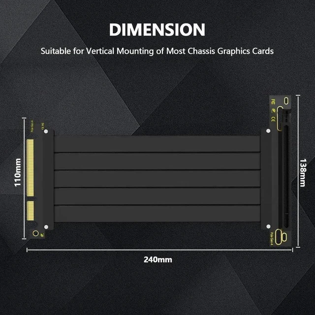 Alt view image 4 of 7 - 200mm PCIe 4.0 x16 90-Degree GPU Riser Cable, EMI Shielded Flexible PCI Express 4.0 Extender Cord with 30AWG Wires & TPE Sleeves, Backward Compatible PCIe 3.0/2.0