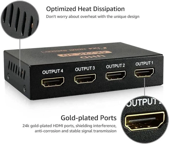 Alt view image 2 of 5 - 1 in 4 Out HDMI Splitter, 4K 2160P 3D HD Audio Video Splitter for Multi-Display Setup