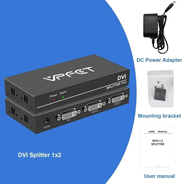 Alt view image 4 of 6 - DVI Splitter 1 in 2 Out 2 Port Distribution Duplicator Supports Resolution up to 4K2K Automatically Copy EDID