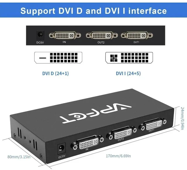 Alt view image 6 of 6 - DVI Splitter 1 in 2 Out 2 Port Distribution Duplicator Supports Resolution up to 4K2K Automatically Copy EDID