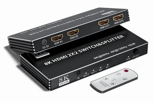 Main image of 2x2 HDMI 2.1 Matrix Switch with IR Remote Control, 2 In 2 Out 8K@60Hz 4K@120Hz Video Splitter Converter HDCP2.3 HDR10 HDR10+ 3D