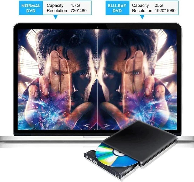Alt view image 4 of 7 - External DVD CD Blu-ray Drive USB 3.0/USB-C BD 3D Blu-ray Player Portable DVD/CD-ROM BD-ROM Burner. High-Speed Data Transfer, Compatible with PC Laptops Desktops, Black