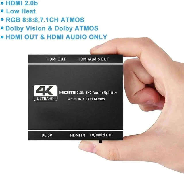 Alt view image 5 of 7 - 2023 Top Rated HDMI 2.0 1 in 2 Out Splitter with Audio Extractor, 4K@60Hz HDR HDMI Duplicator HDCP 2.2 Compatible with PS4 PS5 Xbox Apple TV