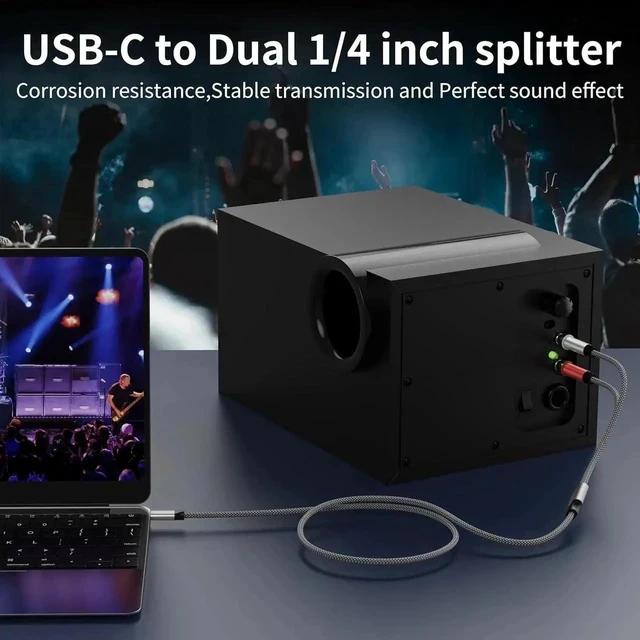 Alt view image 2 of 6 - USB C to Dual 6.35mm 1/4 inch TS Stereo Audio Y Splitter Cable 3FT for iPhone 15/15 Plus/15 Pro/15 Pro Max Amplifier Speaker and Mixer