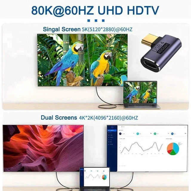 Alt view image 3 of 7 - 90 Degree Left & Right Angled USB4 Type-C Male to Female Adapter, 40Gbps 100W PD Charging 8K Video Converter for USB4.0 & Thunderbolt 3/4
