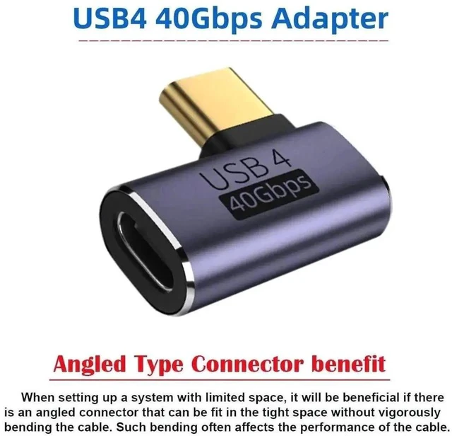 Alt view image 5 of 7 - 90 Degree Left & Right Angled USB4 Type-C Male to Female Adapter, 40Gbps 100W PD Charging 8K Video Converter for USB4.0 & Thunderbolt 3/4