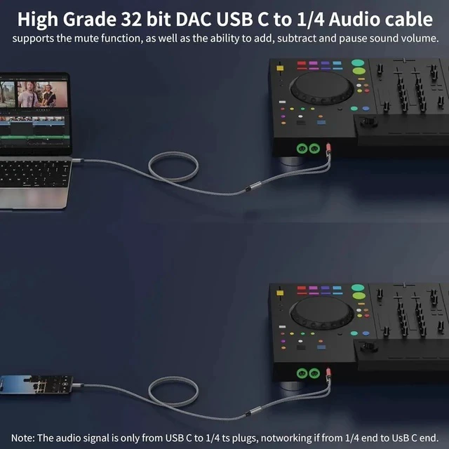 Alt view image 6 of 6 - USB C to Dual 6.35mm 1/4 inch TS Stereo Audio Y Splitter Cable 3FT for iPhone 15/15 Plus/15 Pro/15 Pro Max Amplifier Speaker and Mixer