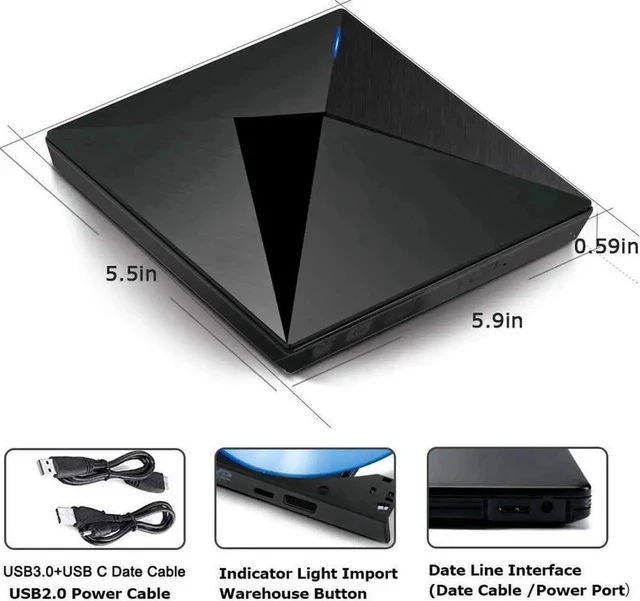Alt view image 2 of 6 - External DVD Drive USB 3.0 USB-C CD Burner CD/DVD +/-RW Optical Drive,Slim Portable DVD CD ROM Rewriter Writer Duplicator for Laptop Desktop PC,Polaris
