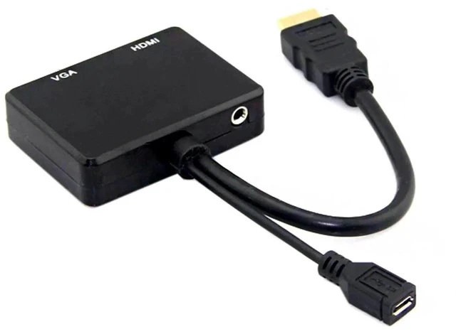 Alt view image 3 of 6 - HDMI Input to VGA + Dual HDMI Female Splitter Converter with Audio Jack, Multi-Signal Video Adapter for HDTV PC Monitor Laptop