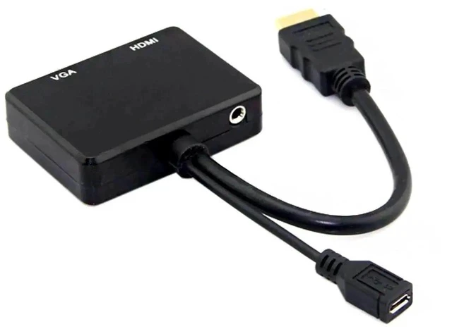 Alt view image 2 of 6 - HDMI to VGA + Dual HDMI Female Splitter Converter with 3.5mm Audio Port, Video Adapter for HDTV PC Laptop Monitor Projector
