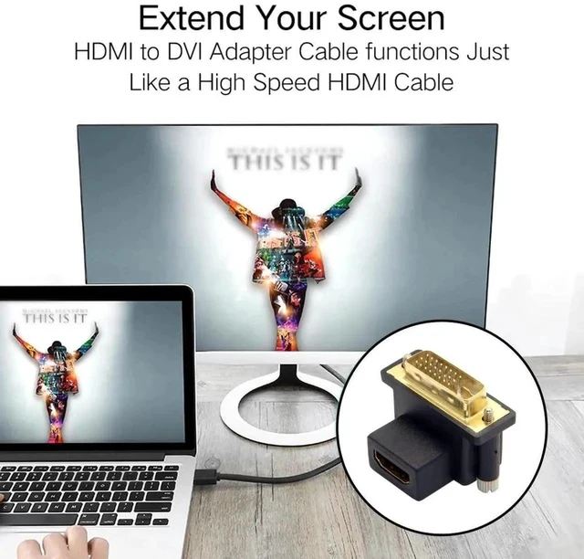 Alt view image 7 of 7 - 90 Degree Up Angled DVI Male to HDMI Female Bi-Directional Adapter, 4K 1080P Gold-Plated DVI-HDMI Video Converter for PC, Graphics Card & HDTV