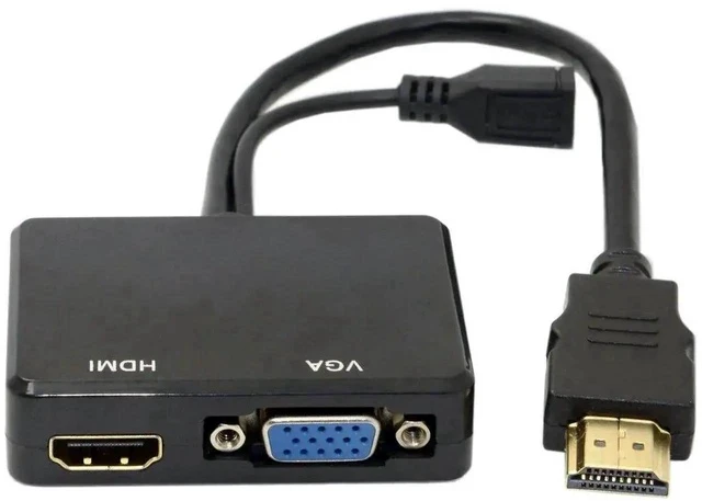 Alt view image 4 of 6 - HDMI to VGA + Dual HDMI Female Splitter Converter with 3.5mm Audio Port, Video Adapter for HDTV PC Laptop Monitor Projector