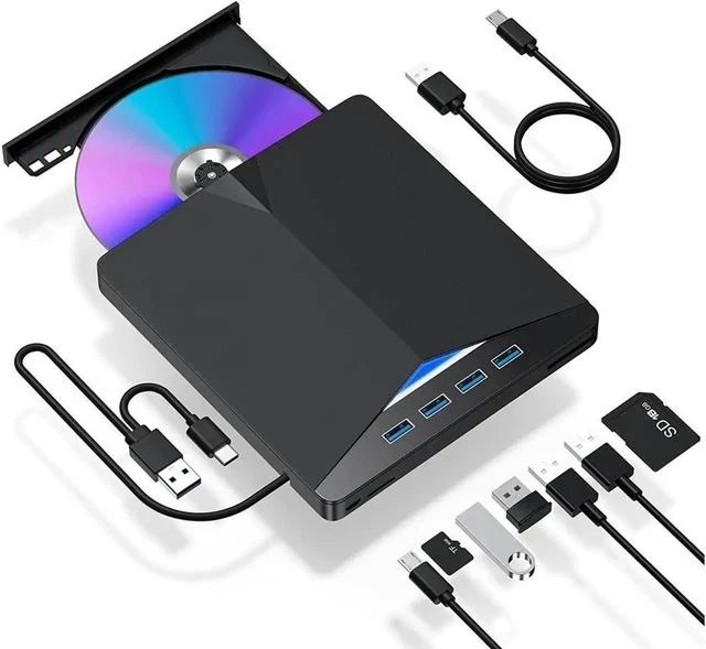 Main image of External CD DVD Drive USB 3.0 Type-C Portable CD/DVD ROM Drive Burner Rewriter with 4 USB3.0 Ports TF SD Card Reader for Windows Linux Mac Laptop Desktop, MacBook Pro/Air, iMac
