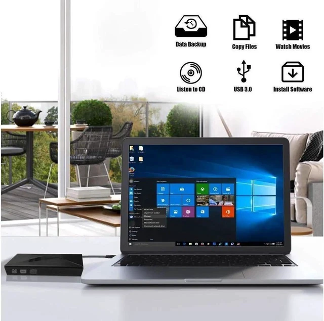 Alt view image 6 of 6 - External DVD Drive, USB 3.0 Type C CD Drive, Dual Port DVD-RW Player, Portable Optical Burner Writer Rewriter, High Speed Data Transfer for Laptop Notebook Desktop PC MAC OS Windows