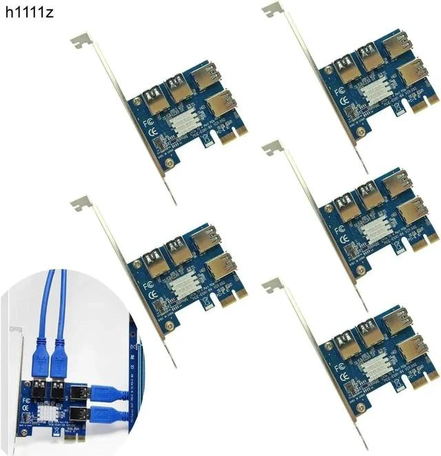 Main image of 5PCS PCIe 1 to 4 PCI Express 16X Riser Card PCI-E 1X to External 4 PCI-e Slot Adapter Multiplier Card for Bitcoin Miner Mining