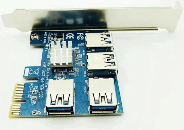 Alt view image 3 of 6 - 5PCS PCIe 1 to 4 PCI Express 16X Riser Card PCI-E 1X to External 4 PCI-e Slot Adapter Multiplier Card for Bitcoin Miner Mining