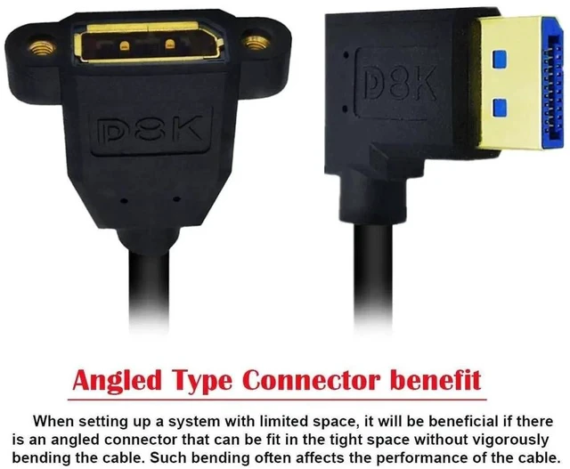 Alt view image 3 of 7 - 90 Degree Right Angled DP Male to Female Extension Cable, 8K High Bandwidth DisplayPort Extender Cord for Gaming GPU, Monitor, Desktop PC