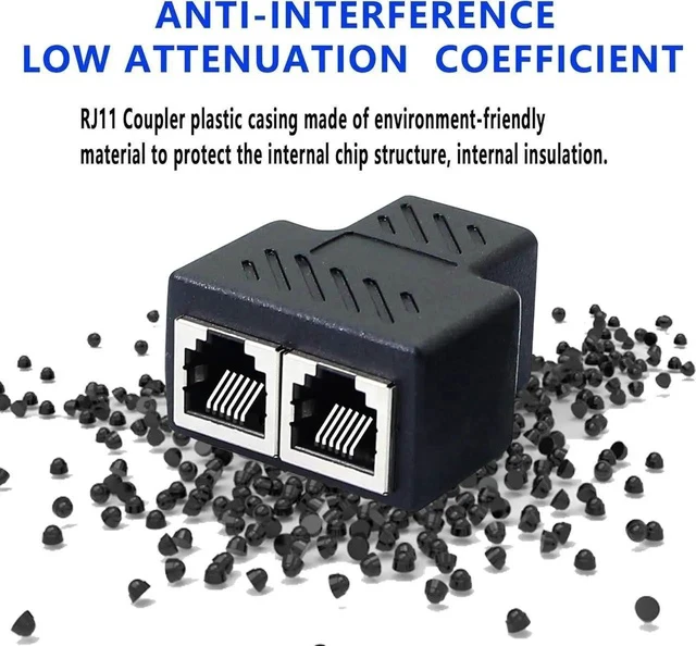 Alt view image 6 of 6 - Phone Jack Splitter RJ11 Female to 2 Female 6P6C Telephone Inline Coupler Telephone Extension Adapter for Landline Fax Machine (1 to 2) 2pcs