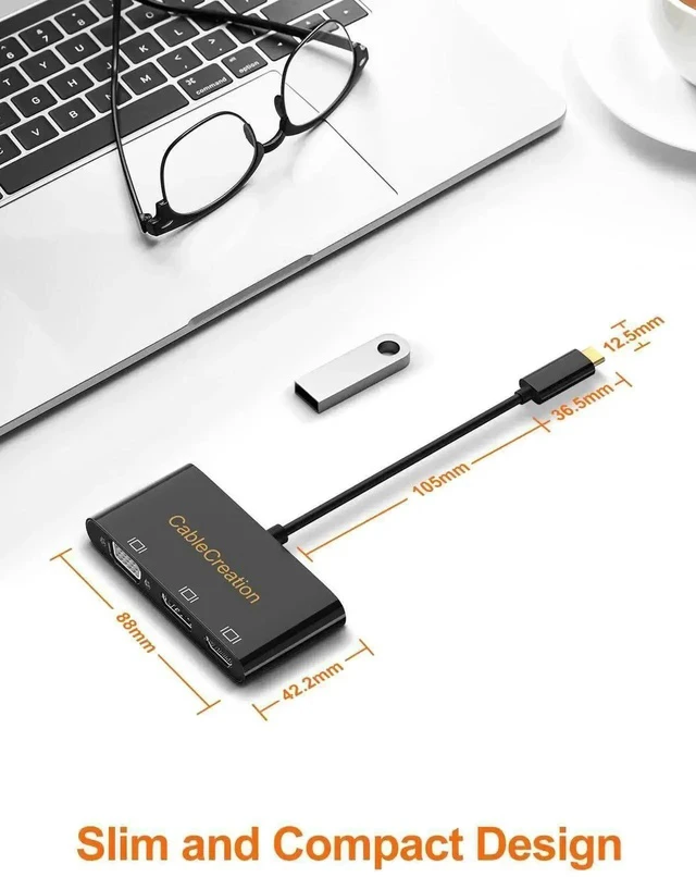 Alt view image 4 of 5 - 3 in 1 MST USB-C Multiport Video Adapter, Type-C to HDMI VGA DisplayPort Converter, Triple Multi-Screen Display, Black Dock Compatible with MacBook Pro 2020, iPad Pro 2018, Dell XPS, HP Spectre x360,