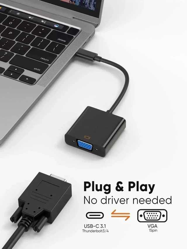 Alt view image 2 of 7 - USB C to VGA Adapter, Thunderbolt 3/4 to VGA 1080P@60Hz Converter for Old Mac Monitor, Compatible with iPhone 15/16 Series, MacBook Pro/Air, iPad Pro, iMac, Surface Book