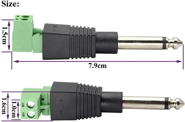 Alt view image 5 of 7 - 6.35mm Screw Terminal Block Connector 6.35mm (1/4") TS Mono Male to 2 Pin/Way Female Bolt Screw Terminals Pluggable AUX Audio Microphone/Speaker Wire Solderless Converter(5-Pack)