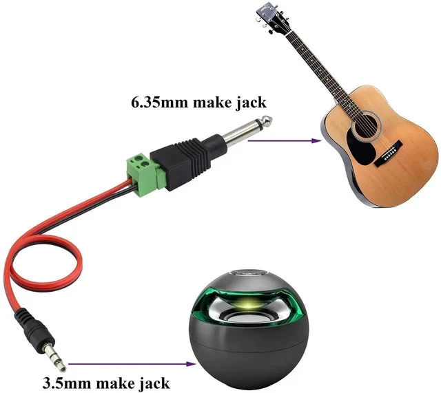 Alt view image 6 of 7 - 6.35mm Screw Terminal Block Connector 6.35mm (1/4") TS Mono Male to 2 Pin/Way Female Bolt Screw Terminals Pluggable AUX Audio Microphone/Speaker Wire Solderless Converter(5-Pack)