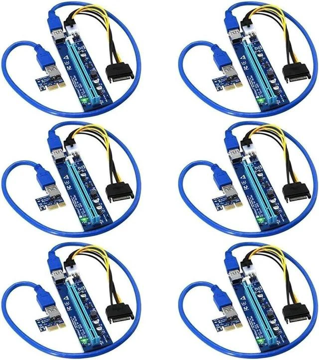 Main image of PCI-E Riser for Bitcoin Litecoin ETH Coin Mining 6 PIN Powered PCIE Extension Cable GPU Riser Ethereum Mining ETH GPU Extension Cable PCIEX1 to PCIE X16 VER006C GPU Riser(Blue 6-PCS)