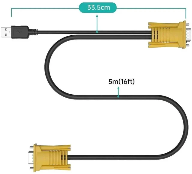 Alt view image 4 of 6 - MT-VIKI 2-in-1 VGA USB KVM Cable, 16FT Integrated VGA & USB KVM Cord for KVM Switch, 2 Pack