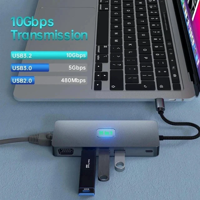 Alt view image 6 of 7 - 11 in 1 USB C Docking Station Multiport Adapter, 10Gbps USB3.2 Gen2, 4K60Hz HDMI, DP, 1080P VGA, 1000Mbps LAN, 100W PD, SD/TF Card Reader for Laptops Surface Phones Tablets